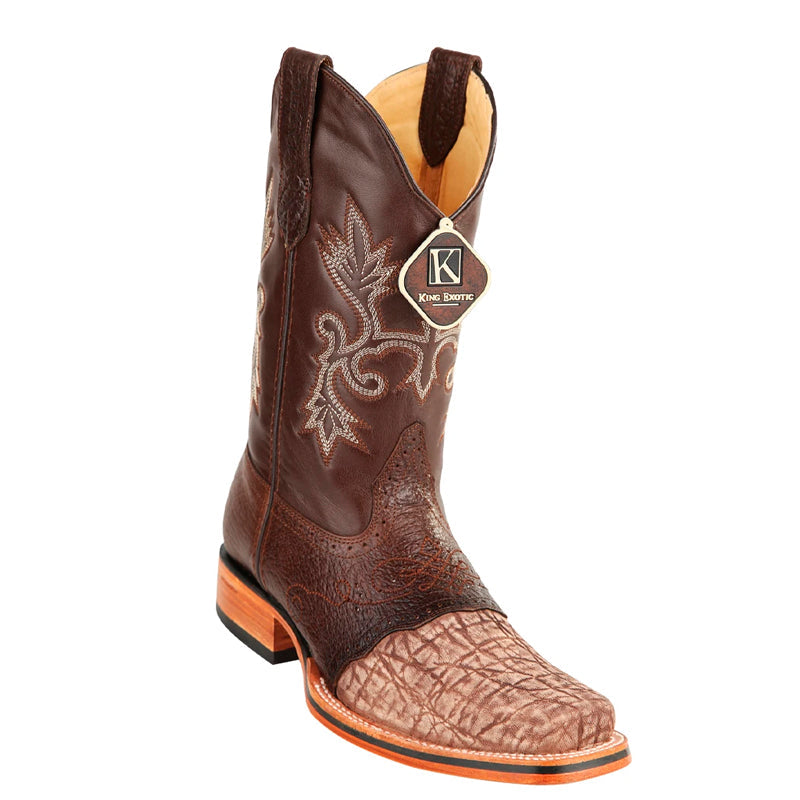 Men's King Exotic Elephant Skin Boots With Saddle Square Toe Handcrafted Oryx (48177011) - 6 E
