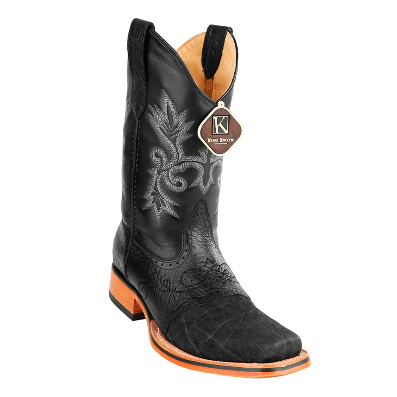Men's King Exotic Elephant Skin Boots With Saddle Square Toe Handcrafted Black (48177005) - 6 E