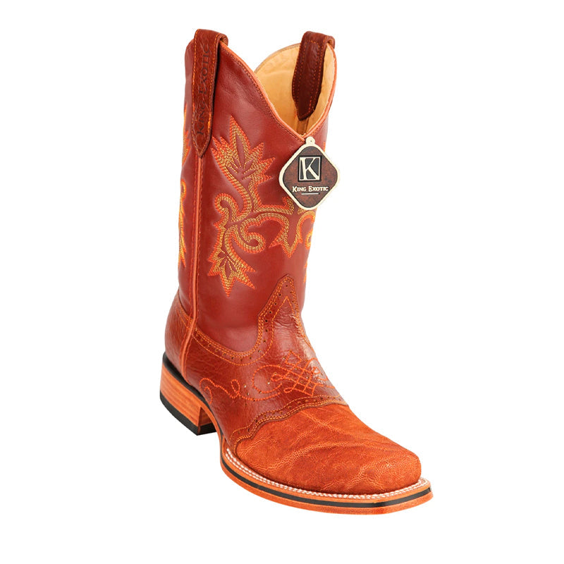 Men's King Exotic Elephant Skin Boots With Saddle Square Toe Handcrafted Cognac (48177003) - 6 E
