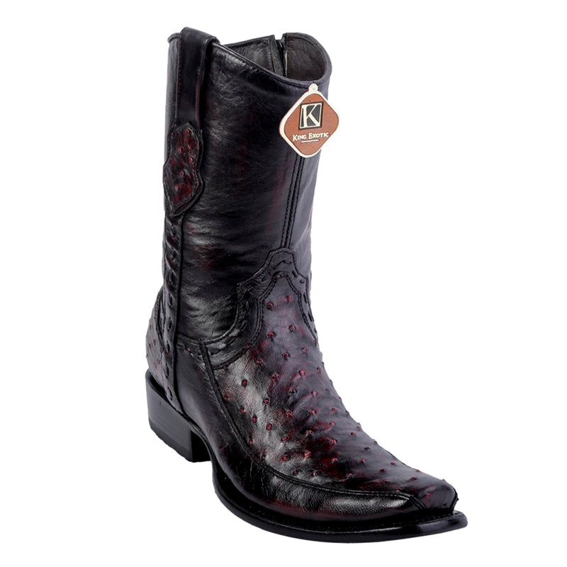 Men's King Exotic Genuine Ostrich Boots Dubai Toe Handcrafted Black Cherry (479BF0318) - 6 E