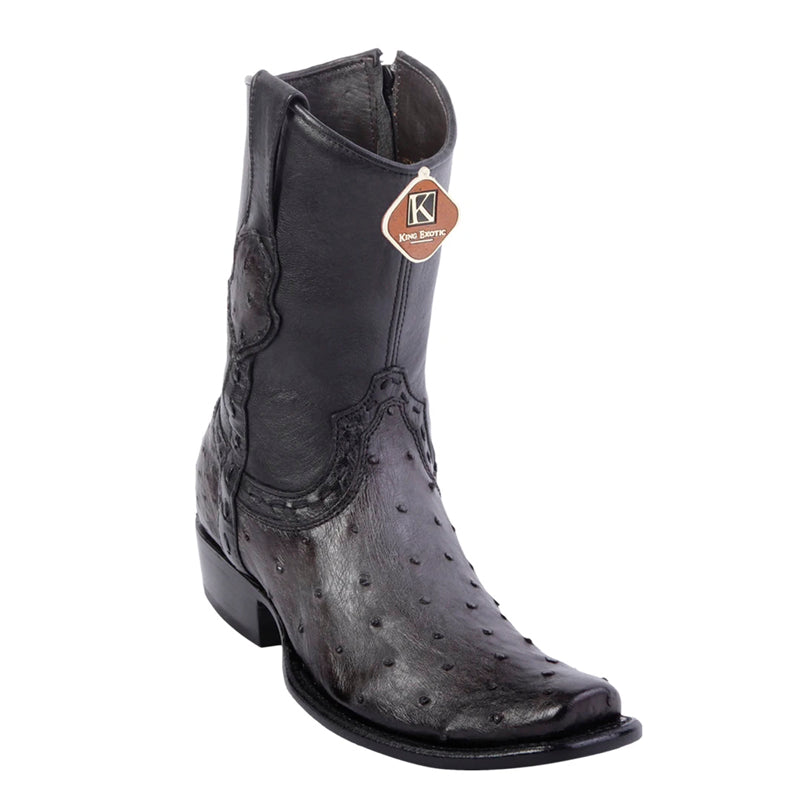 Men's King Exotic Genuine Ostrich Boots Dubai Toe Handcrafted Faded Gray  (479B0338) - 6 E