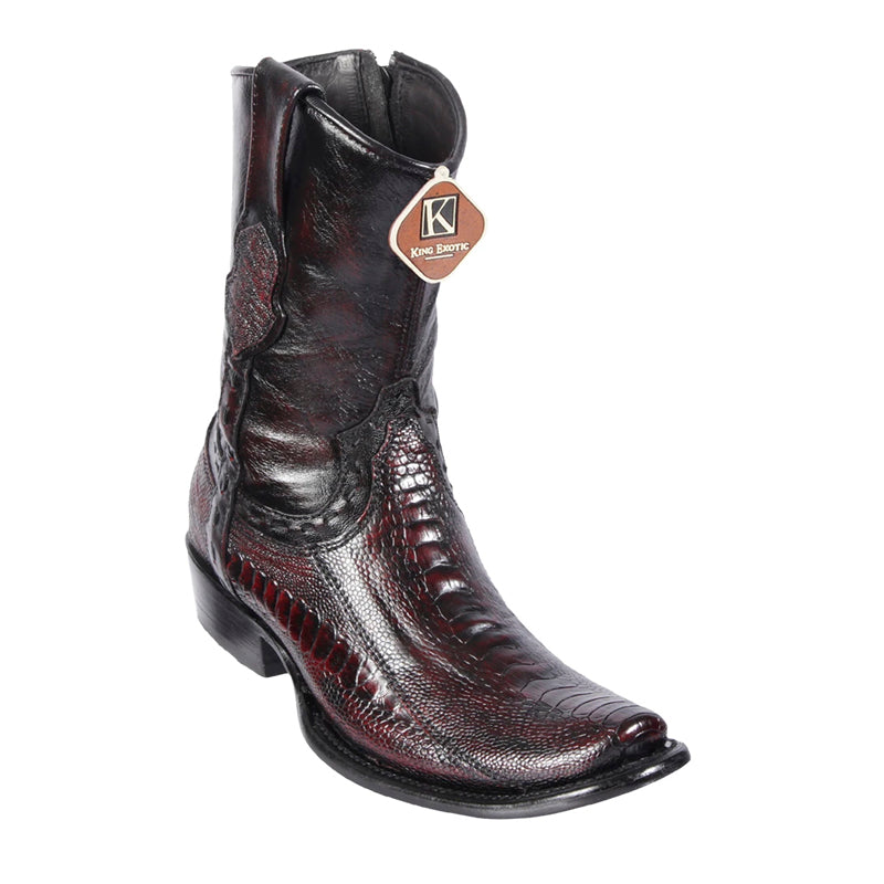 Men's King Exotic Genuine Ostrich Leg Boots Dubai Toe Handcrafted Black Cherry (479B0518) - 6 E