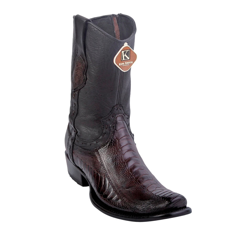 Men's King Exotic Genuine Ostrich Leg Boots Dubai Toe Handcrafted Faded Brown (479B0516) - 6 E