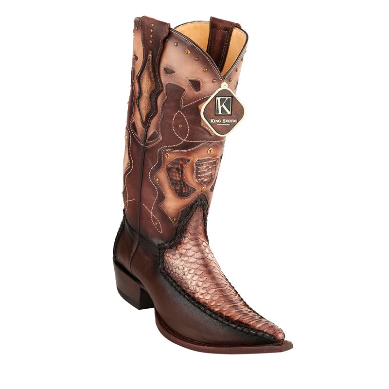 Men's King Exotic Genuine Python Boots 3x Toe Rustic Brown (495v25785) - 6 E