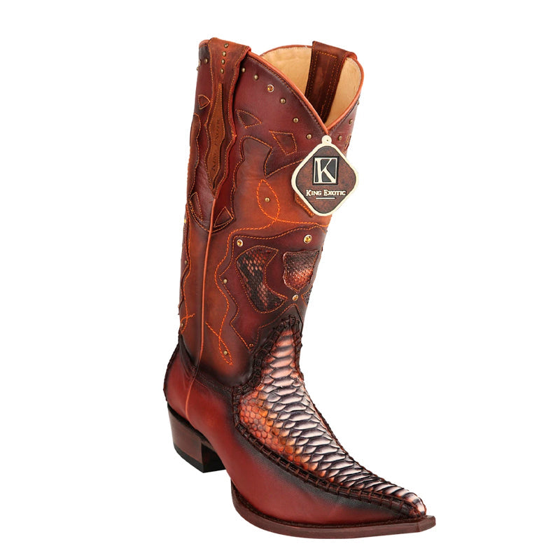 Men's King Exotic Genuine Python Boots 3x Toe Rustic Cognac Handcrafted (495v25788) - 6 E
