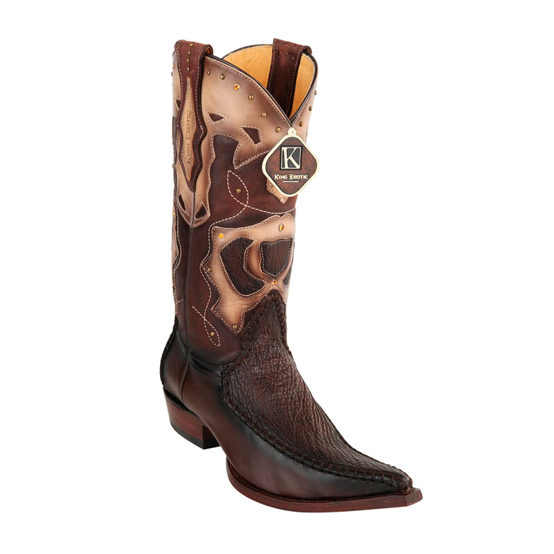 Men's King Exotic Genuine Sharkskin Boots 3x Toe Burnished Brown (495v20907) - 6 E