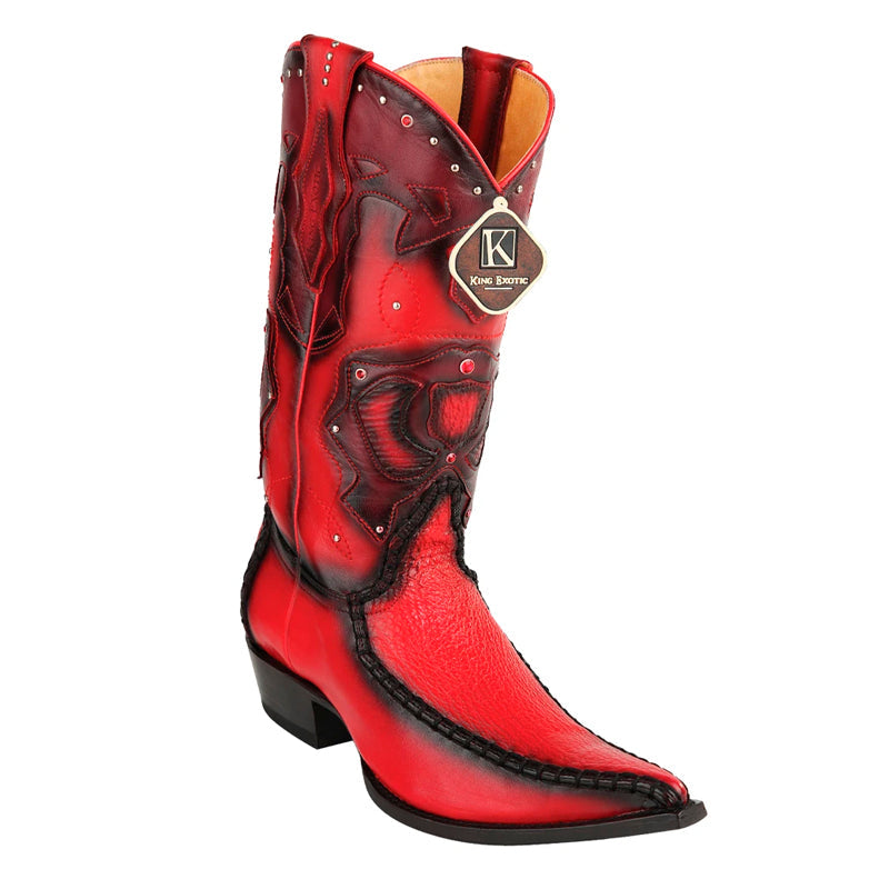 Men's King Exotic Genuine Sharkskin Boots 3x Toe Burnished Red (495v20912) - 6 E