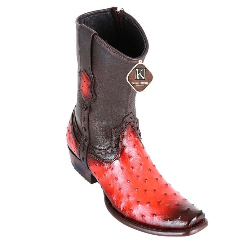 Men's King Exotic Ostrich Boots Dubai Toe Handcrafted  Black Cognac (479B0357) - 6 E