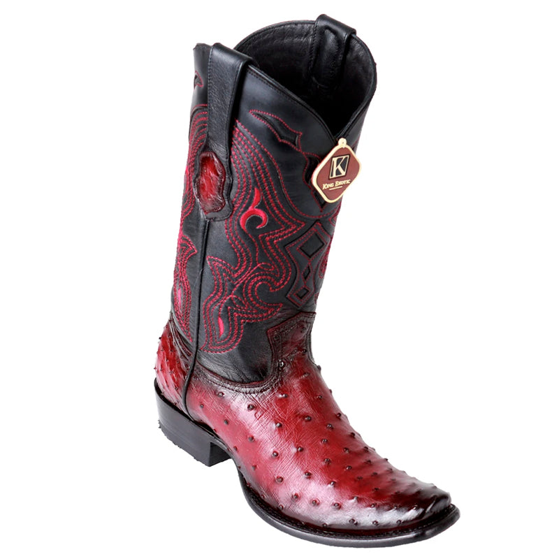 Men's King Exotic Ostrich Boots Dubai Toe Handcrafted  Faded Burgundy (4790343) - 6 E