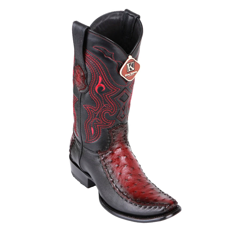 Men's King Exotic Ostrich Boots With Deer Dubai Toe Handcrafted Faded Burgundy (479F0343) - 6 E
