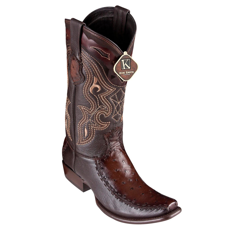 Men's King Exotic Ostrich Boots With Deer Dubai Toe Handcrafted Faded Brown (479F0316) - 6 E