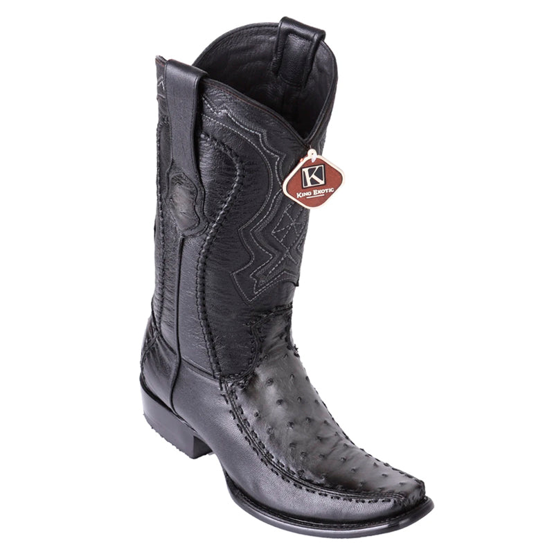 Men's King Exotic Ostrich Boots With Deer Dubai Toe Handcrafted Faded Gray 2 (479F0338) - 6 E