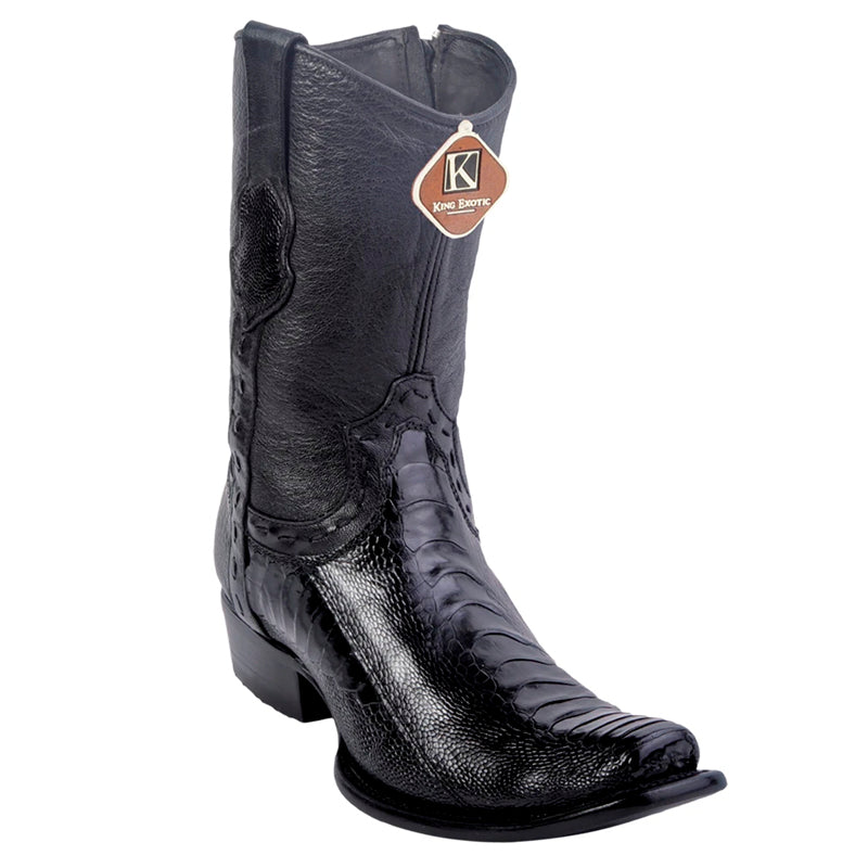 Men's King Exotic Ostrich Leg Boots Dubai Toe Handcrafted Black (479B0505) - 6 E