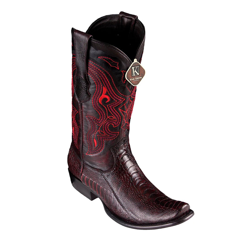 Men's King Exotic Ostrich Leg Boots Dubai Toe Handcrafted Black Cherry (4790518) - 6 E