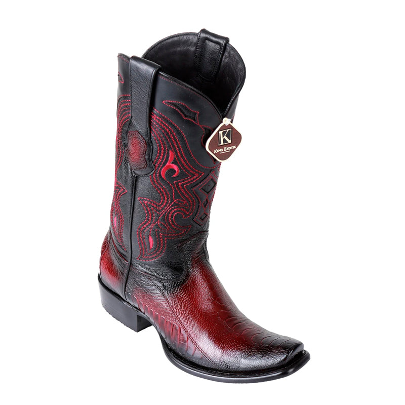 Men's King Exotic Ostrich Leg Boots Dubai Toe Handcrafted  Faded Burgundy (4790543) - 6 E