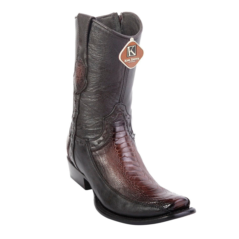 Men's King Exotic Ostrich Leg Boots With Deer Dubai Toe Handcrafted Faded Brown (479BF0516) - 6 E