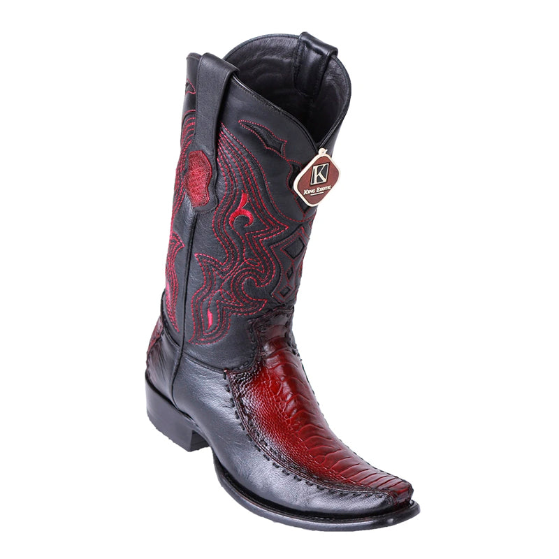 Men's King Exotic Ostrich Leg Boots With Deer Dubai Toe Handcrafted Faded Burgundy (479F0543) - 6 E