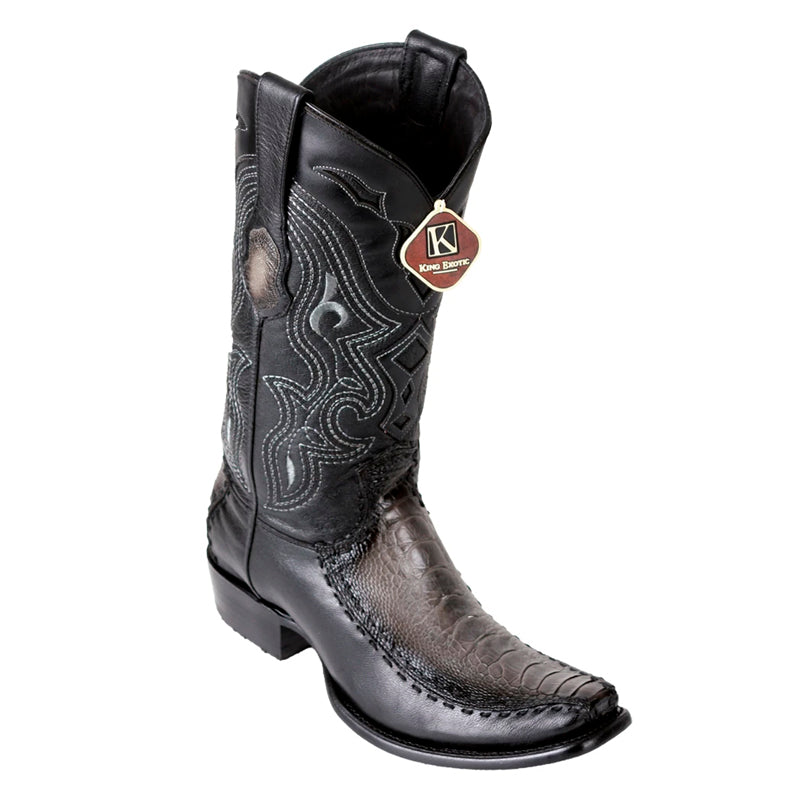 Men's King Exotic Ostrich Leg Boots With Deer Dubai Toe Handcrafted Faded Gray (479F0538) - 6 E