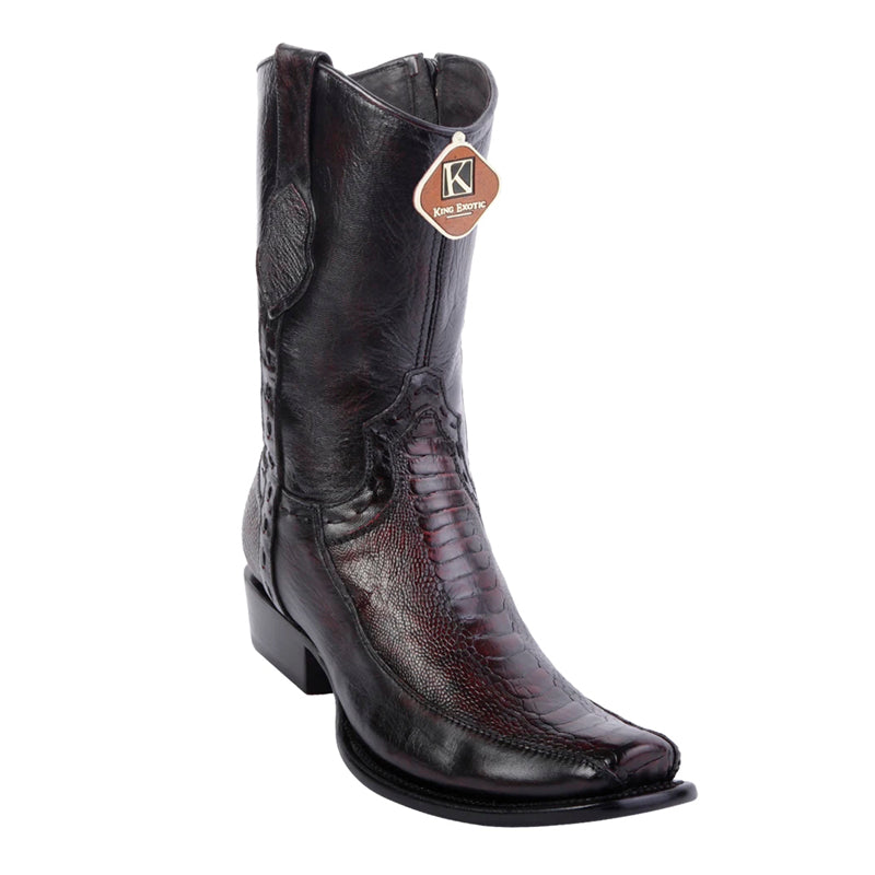 Men's King Exotic Ostrich Leg Boots With Deer Dubai Toe Handcrafted Black Cherry (479BF0518) - 6 E