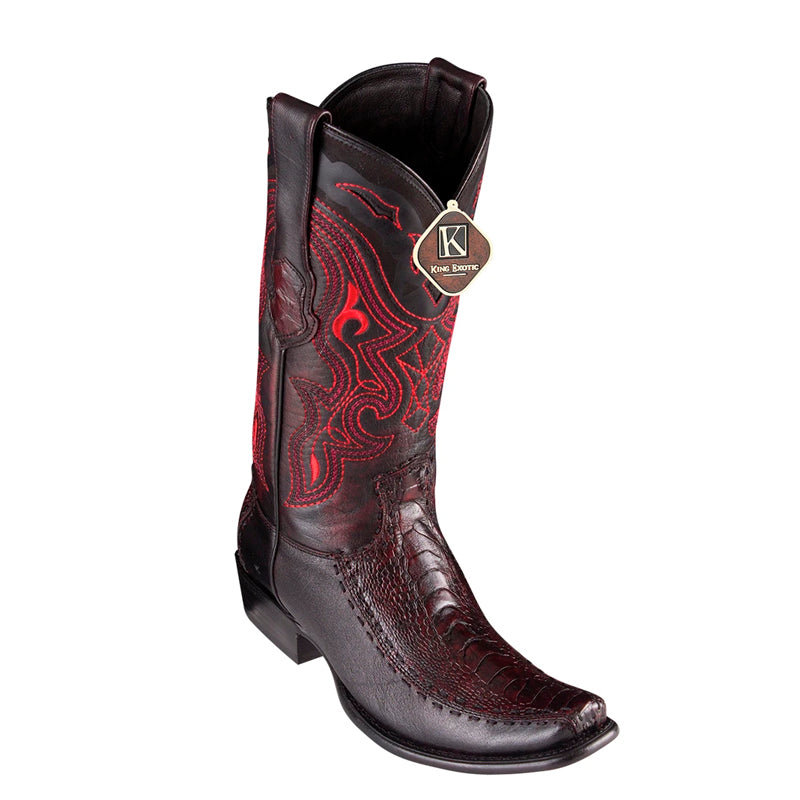 Men's King Exotic Ostrich Leg Boots With Deer Dubai Toe Handcrafted Black Cherry (479F0518) - 6 E