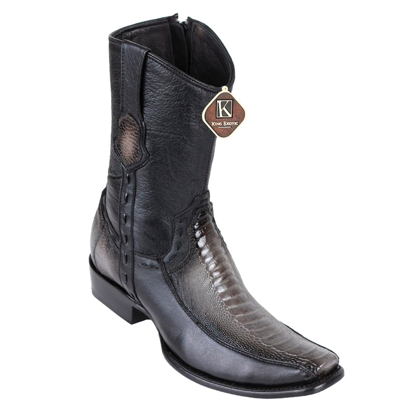 Men's King Exotic Ostrich Leg Boots With Deer Dubai Toe Handcrafted Faded Gray (479BF0538) - 6 E