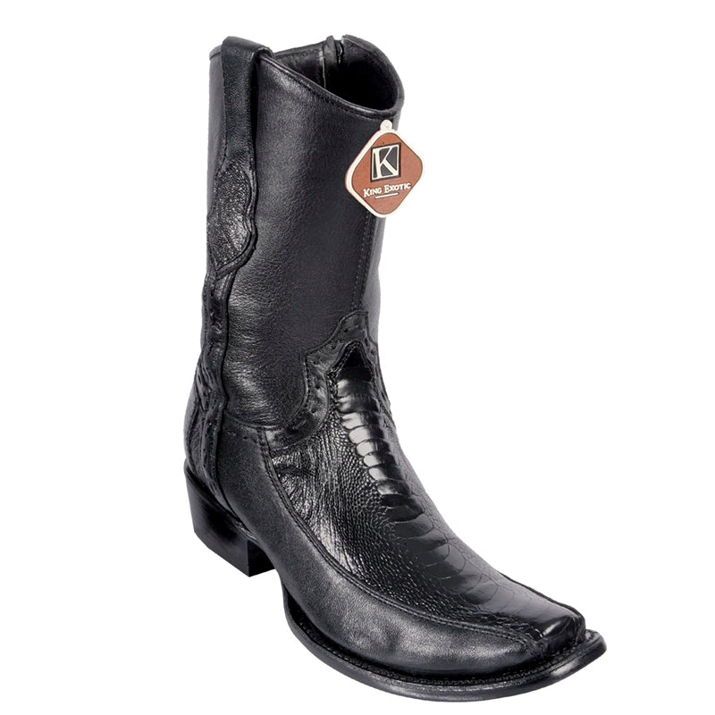 Men's King Exotic Ostrich Leg Boots With Deer Dubai Toe Handcrafted Black (479BF0505) - 6 E