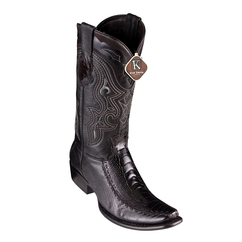 Men's King Exotic Ostrich Leg Boots With Deer Dubai Toe Handcrafted Black (479F0505) - 6 E