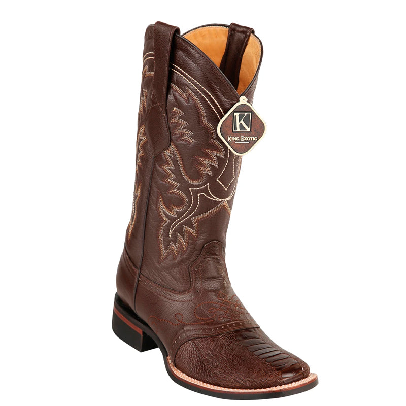 Men's King Exotic Ostrich Leg Boots With Rubber Sole & Saddle Square Toe Brown (48230507) - 6 E
