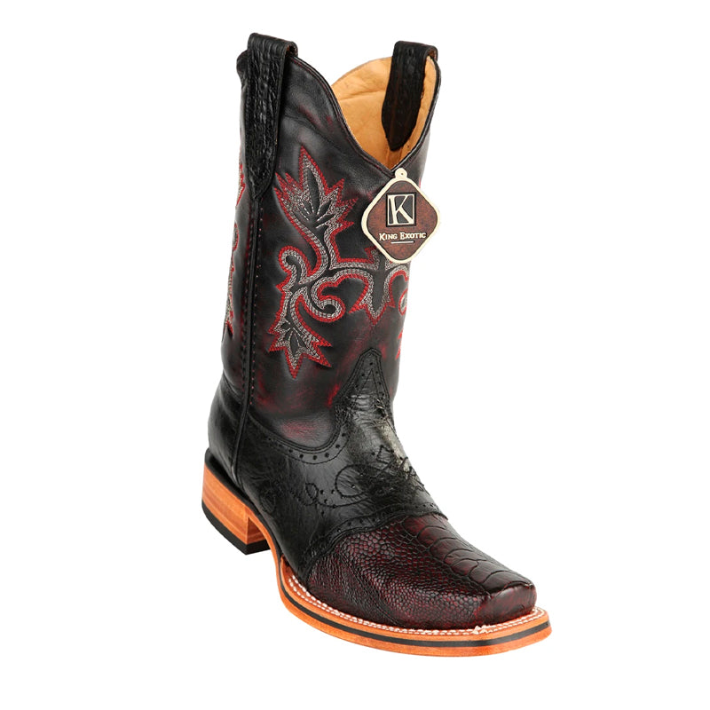 Men's King Exotic Ostrich Leg Square Toe Boots With Saddle Handmade Black Cherry (48170518) - 6 E