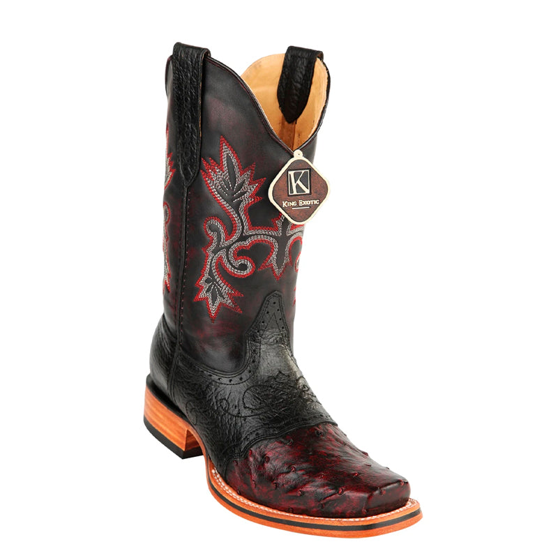 Men's King Exotic Ostrich Square Toe Boots With Saddle Handmade Black Cherry (48170318) - 6 E