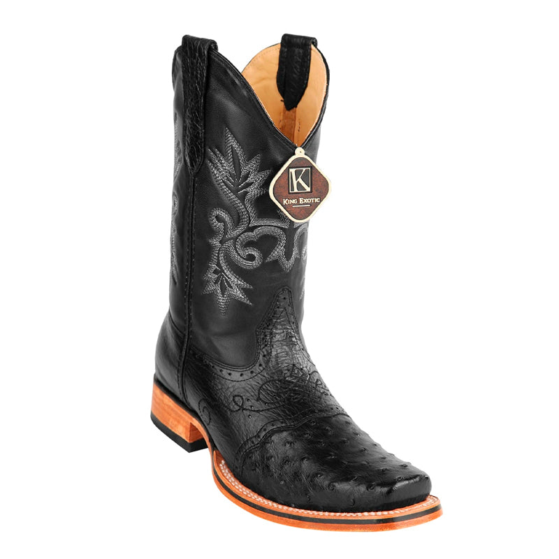 Men's King Exotic Ostrich Square Toe Boots With Saddle Handmade Black (48170305) - 6 E