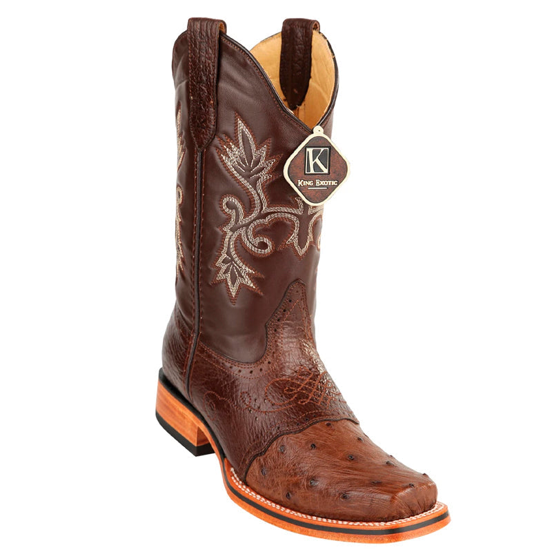 Men's King Exotic Ostrich Square Toe Boots With Saddle Handmade Brown (48170307) - 6 E