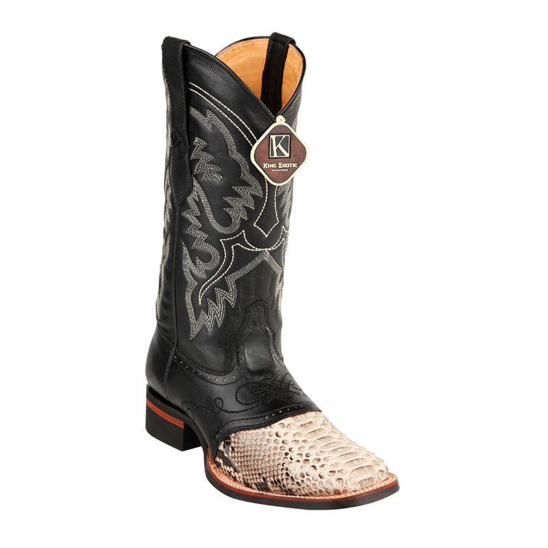 Men's King Exotic Python Boots Rubber Sole & Saddle Vamp Square Toe Natural (48235749) - 6 E