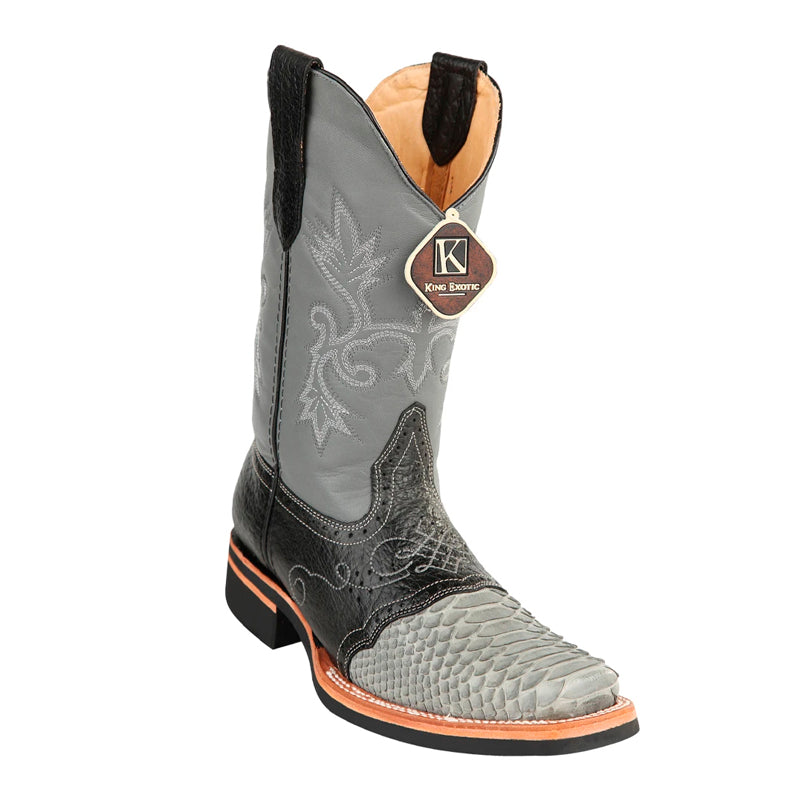 Men's King Exotic Python Boots Rubber Sole & Saddle Vamp Square Toe Gray (48165709) - 6 E
