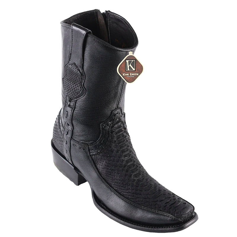 Men's King Exotic Python Boots With Deer Dubai Toe Handcrafted  Black Suede Finish (479BFN5705) - 6 E