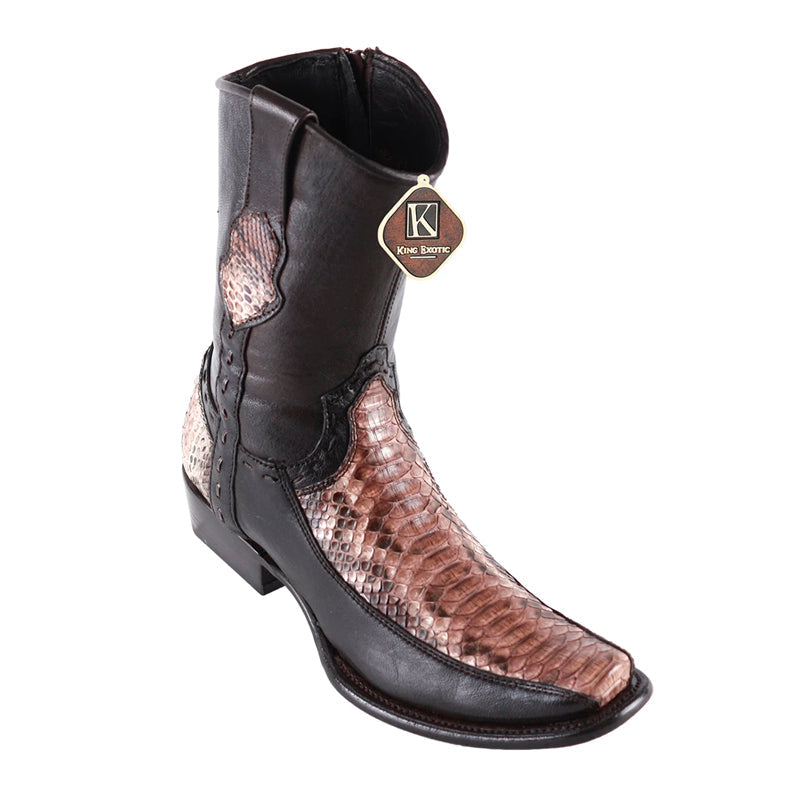 Men's King Exotic Python Boots With Deer Dubai Toe Handcrafted Rustic Brown (479BF5785) - 6 E