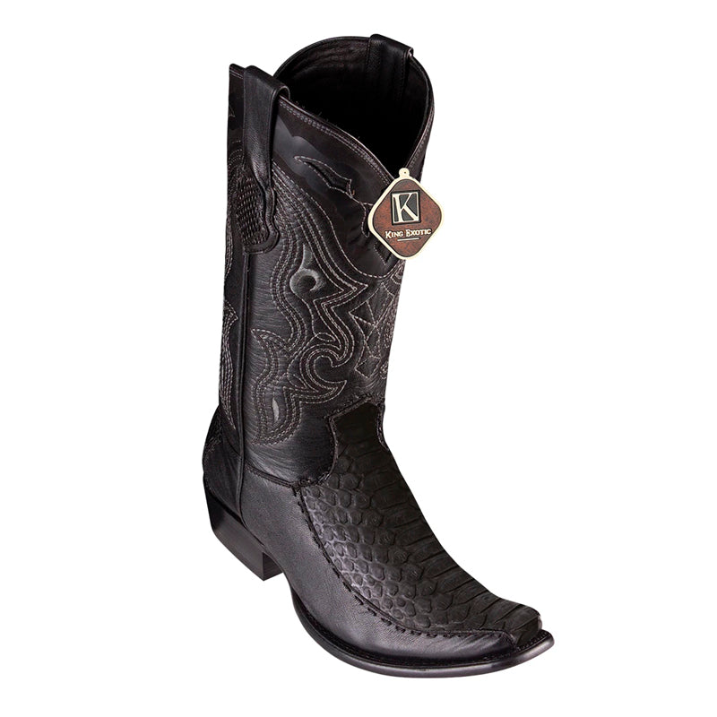 Men's King Exotic Python Boots With Deer Dubai Toe Handcrafted Black Suede Finish (479FN5705) - 6 E