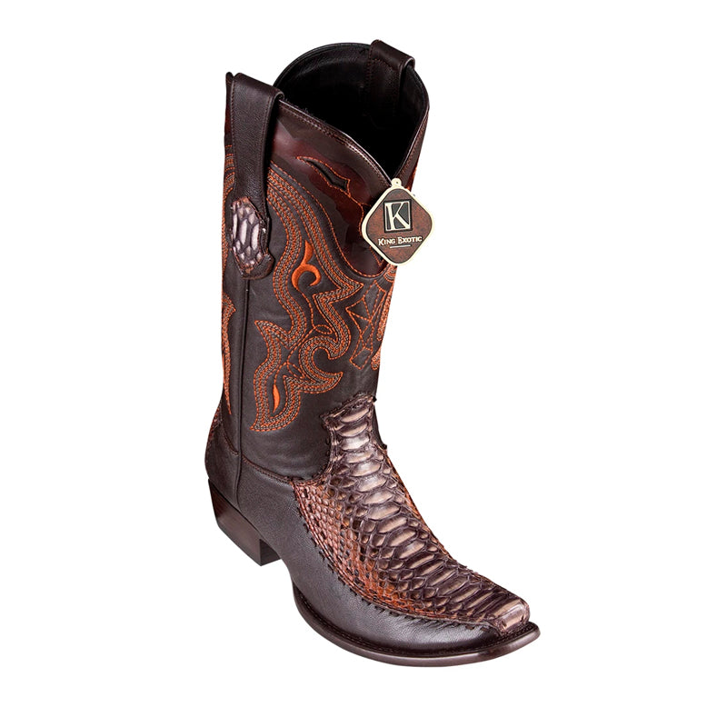 Men's King Exotic Python Boots With Deer Dubai Toe Handcrafted Rustic Cognac (479F5788) - 6 E
