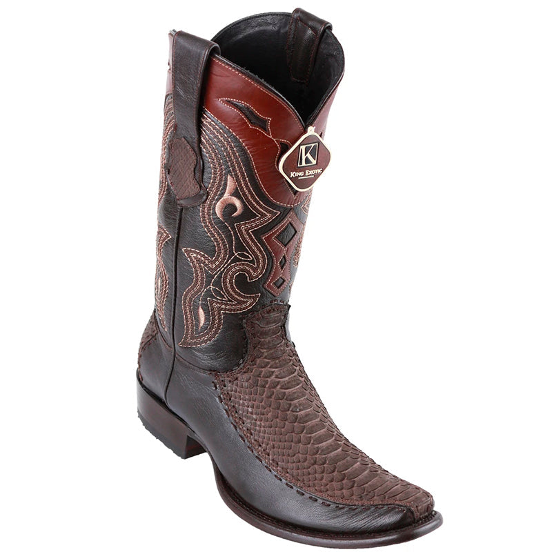 Men's King Exotic Python Boots With Deer Dubai Toe Handcrafted Brown (479FN5707) - 6 E