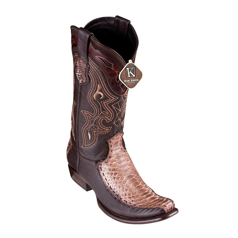 Men's King Exotic Python Boots With Deer Dubai Toe Handcrafted Rustic Brown (479F5785) - 6 E