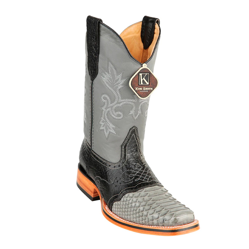 Men's King Exotic Python Boots With Saddle Vamp Handmade Square Toe Gray (48175709) - 6 E