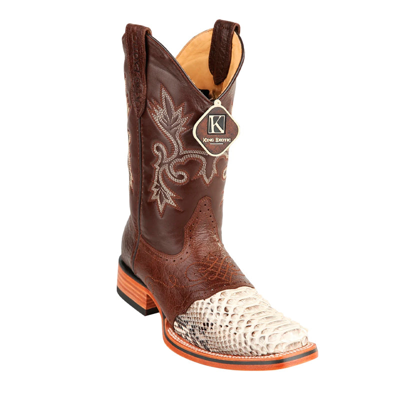 Men's King Exotic Python Boots With Saddle Vamp Handmade Square Toe Natural (48175749) - 6 E