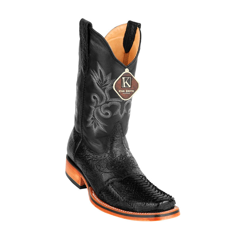 Men's King Exotic Python Boots With Saddle Vamp Handmade Square Toe Black (48175705) - 6 E