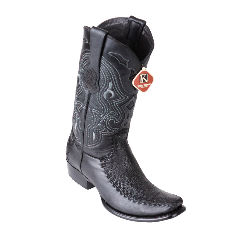Men's King Exotic Sharkskin Boots With Deer Dubai Toe Handcrafted Black (479F0905) - 6 E