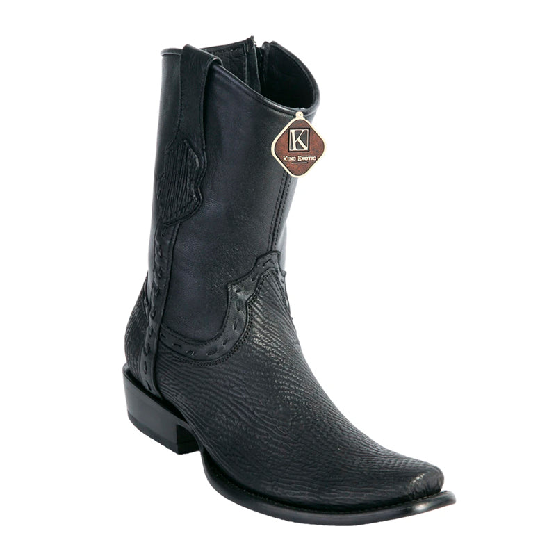Men's King Exotic Sharkskin Boots With Inside Zipper Dubai Toe Handcrafted Black (479B0905) - 6 E