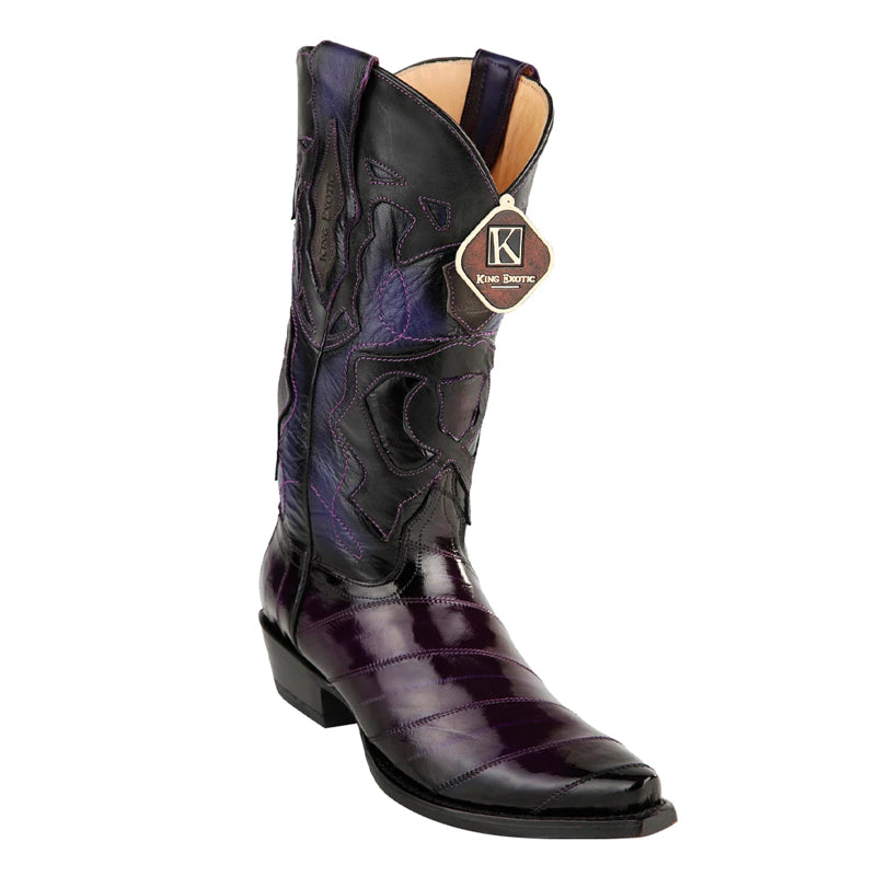 Men's King Exotic Snip Toe Eel Boots Handcrafted Burnished Purple (494RD0866) - 6 E