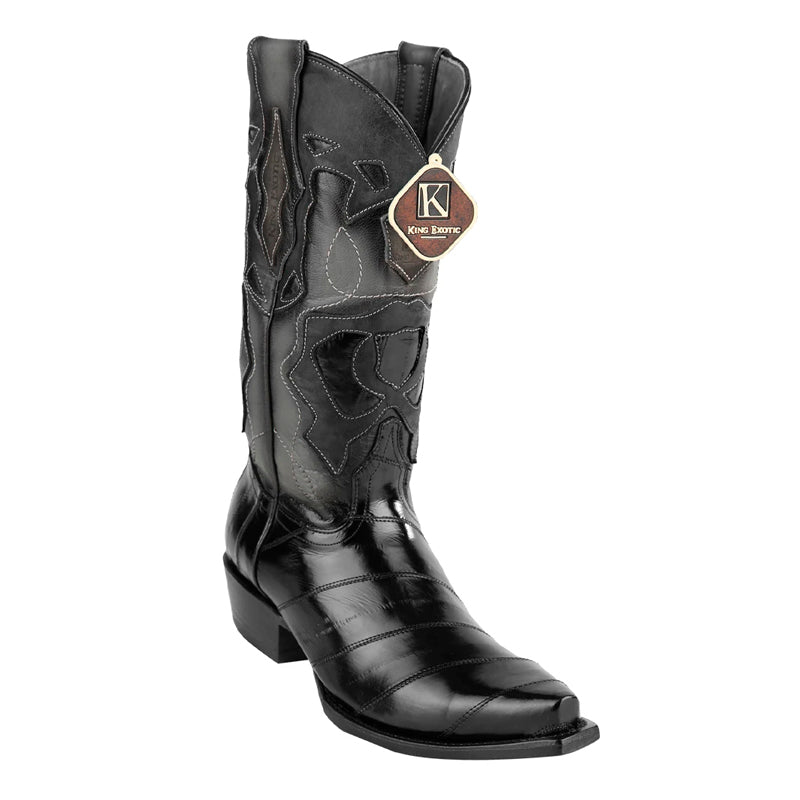 Men's King Exotic Snip Toe Eel Boots Handcrafted Black (494R0805) - 6 E