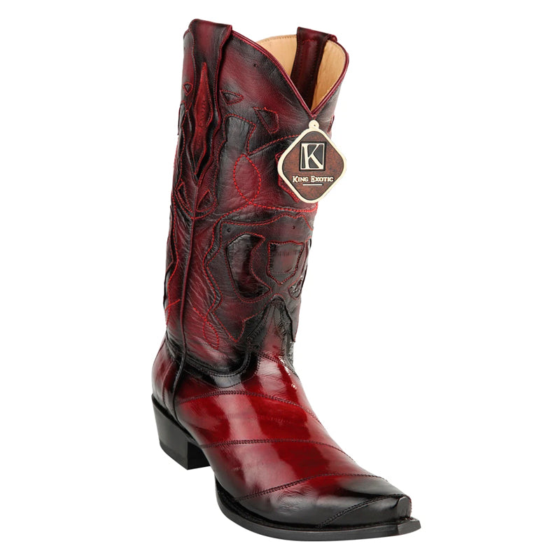 Men's King Exotic Snip Toe Eel Boots Handcrafted Burnished Burgundy (494RD0843) - 6 E