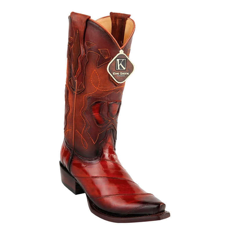 Men's King Exotic Snip Toe Eel Boots Handcrafted Burnished Cognac (494RD0857) - 6 E