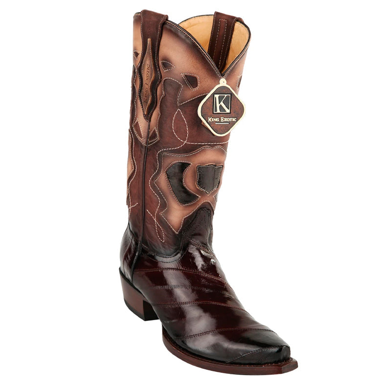 Men's King Exotic Snip Toe Eel Boots Handcrafted Burnished Brown (494RD0816) - 6 E